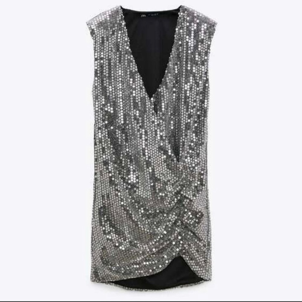 NWT ZARA DRAPED SEQUIN DRESS